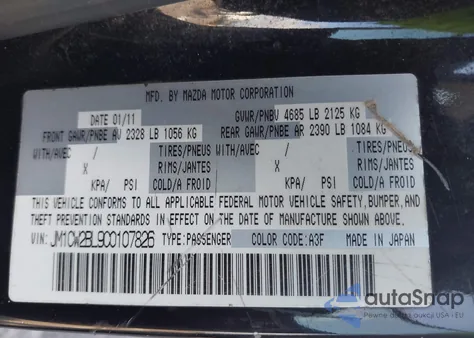 2012 Mazda Mazda5 Sport из США, поврежденный, VIN JM1CW2BL9C0107826